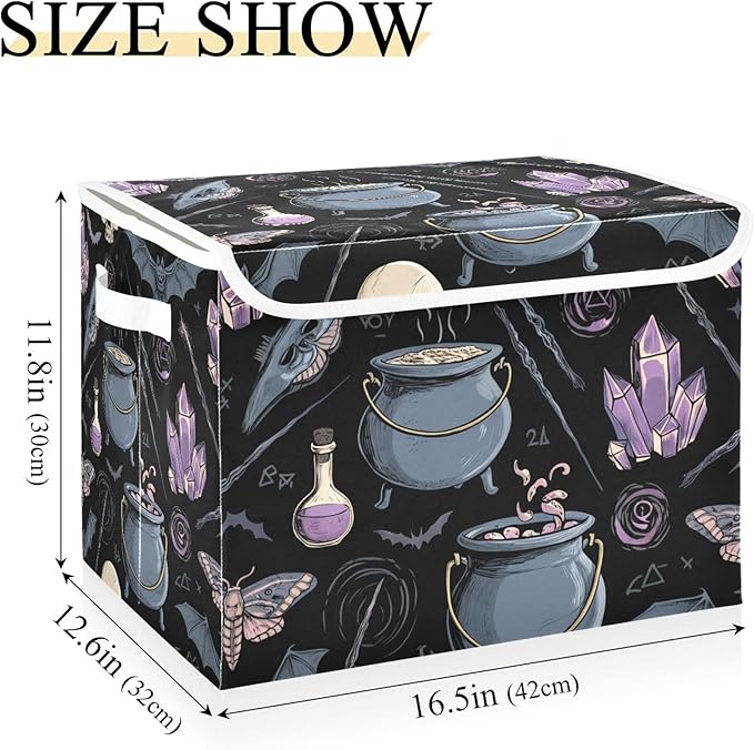 xigua Magical and Witchcraft Storage Bins with Lids and Carrying Handle,Foldable Storage Boxes Organizer Containers Baskets Cube with Cover for Home Bedroom Closet Office Nursery - Image 3
