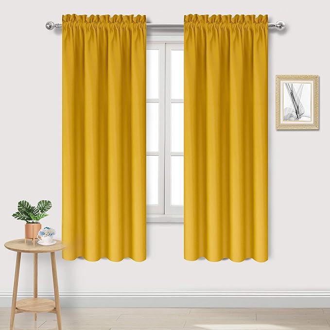 DWCN Blackout Curtains Room Darkening Thermal Insulated Bedroom Curtains Window Curtain Panels, 42 x 63 inches Long, Set of 2 Yellow Rod Pocket Drapes by DWCN