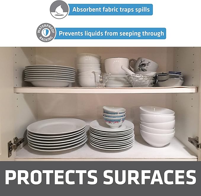 Drymate Premium Luxury Shelf & Drawer Liner, Thick Cushioned Fabric, Non-Adhesive, Absorbent, Waterproof, Slip-Resistant, Liners for Kitchen Cabinets, Cupboards (USA Made)(12”x59”)(24-Pack)(White) - Image 3