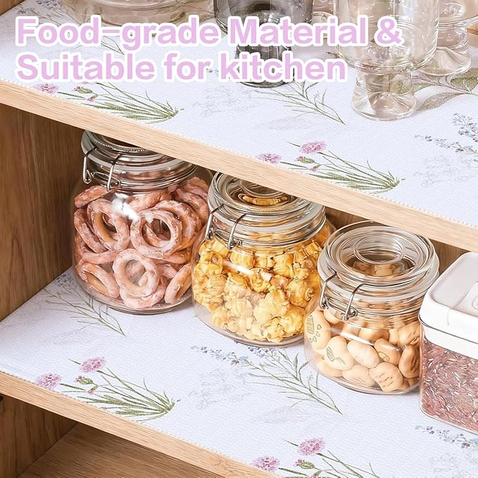 Floral Shelf Liner for Kitchen Cabinets Non Adhesive Drawer Liners Non Slip Cupboard Liner Flower Cabinet Liners Strong Grip Kitchen Shelves Dresser Waterproof Easy to Clean 12IN x 16.4FT - Image 3