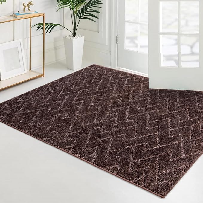 PURRUGS Easy Care Area Rug 4ft x 6ft, Non-Slip Machine Washable Entry Rug, Dog Door Mat, Stain Resistant Accent Rug for Hallway, Bedroom, Living Room and Mudroom, Brown - Image 3