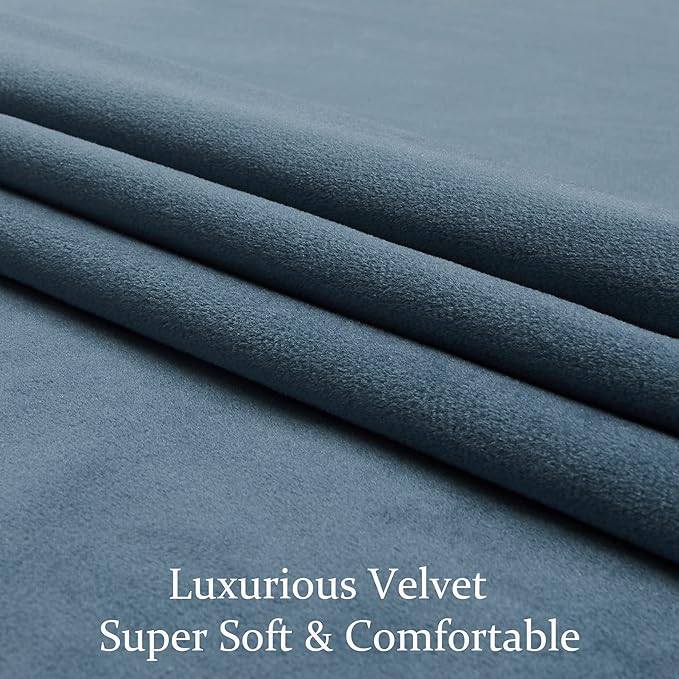 BULBUL Velvet Curtains 96 inches Luxury Elegant Living Room Curtain Modern Thermal Insulated Soundproof Privacy Room Darkening Floor to Ceiling Soft Grayish Blue Drapes for Bedroom Set of 2 - Image 5