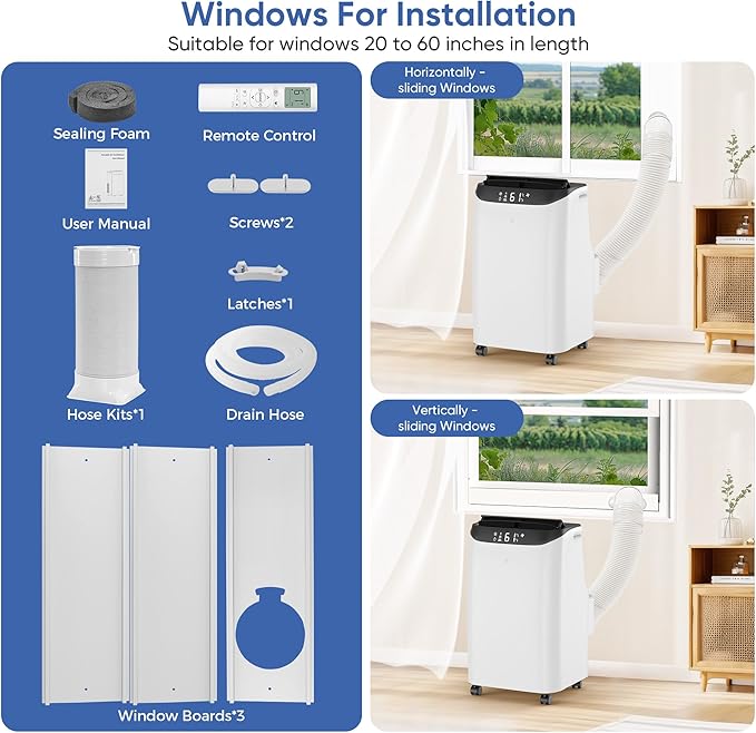 12000 BTU Portable Air Conditioners Cools Up to 500 Sq.Ft, Portable AC Unit with Cool, Dry, Fan Modes, Standing AC Unit with Remote Control and Installation Kit - Image 8