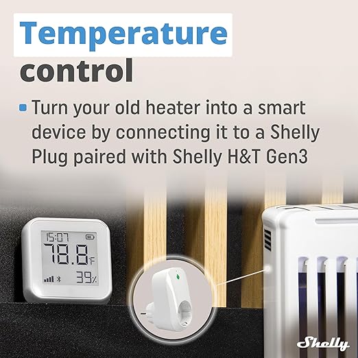 Shelly H&T Gen3 White | Wi-Fi & Bluetooth Smart Temperature & Humidity Sensor with Remote App Control | Smart Scenes | LCD Display - Image 2
