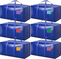 6 Pack Extra Large Heavy Duty Moving Bags with Reinforced Zipper & Wide Handles, Moisture-Resistant Storage Bins Packing Cubes for Clothes, College Dorm, Travel, and Home Organization, Blue by Unknown