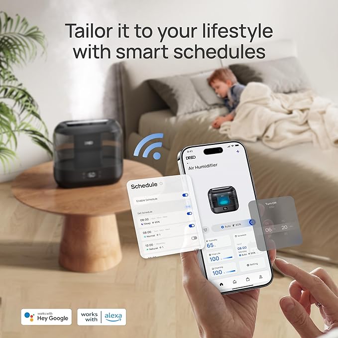 Dreo Smart Humidifiers for Bedroom, Top Fill 4L Supersized Humidifier Large Room with 28 dB, 36H Runtime, Touch/APP/Voice Control, Nightlight, Cool Mist Humidifiers for Baby, Plants, Indoor, Black - Image 9