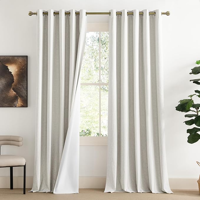 NICETOWN Extra Long Linen 100% Blackout Curtains 102 inches Length 2 Panels Set with Thermal Insulated Liners, Ivory, 62" Width, Farmhouse Style Window Draperies for Patio Sliding Glass Door by NICETOWN