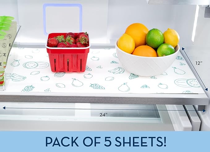 S&T INC. Fridge Liners, Shelf Liners for Kitchen Cabinets and Storage Bins, Non Adhesive Refrigerator Liners, Washable and Absorbent, 12 Inch x 24 Inch, Fruits, 5 Pack - Image 6
