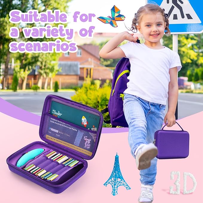 Case Compatible with 3Doodler Start+ Essentials for 3D Pen Set for Kids, Carrying Holder Fit for Printing Pens, Storage Organizer for Printing Filament Refill, Micro-USB Charger (3D-05-Purple) - Image 7