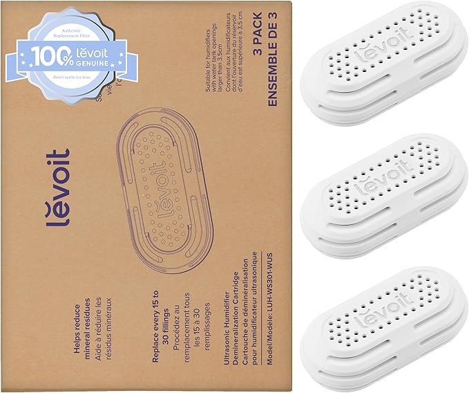 LEVOIT 3-Pack Humidifier Demineralization Cartridge, Compatible with All LEVOIT Top Fill Humidifiers, Calcium and Magnesium Ion Softening, Ultrasonic Welding Design, APP Reminder, White by Levoit
