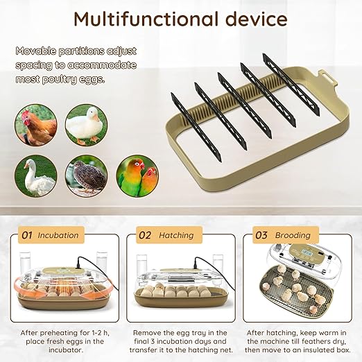 24 Egg Incubator for Hatching Eggs with Temperature and Humidity Control, Auto Turning & LED Candling for Chicken Duck Quail Birds, Ideal for Home Farm, Classroom, Beginners - Image 6