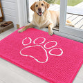 OLANLY Dog Door Mat for Muddy Paws 36x24, Paw Print Design, Absorbs Moisture and Dirt, Absorbent Non-Slip Washable Doormat, Quick Dry Chenille Mud Mat for Dogs, Entry Indoor Entryway Carpet, Hot Pink by OLANLY