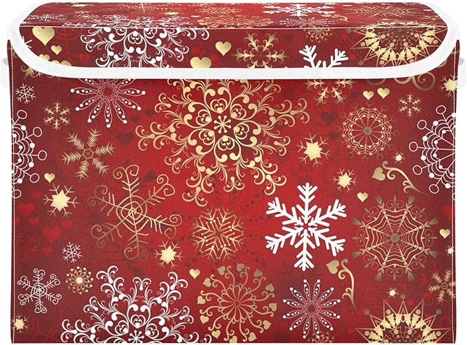xigua Christmas Snowflakes Storage Bins with Lids and Carrying Handle,Foldable Storage Boxes Organizer Containers Baskets Cube with Cover for Home Bedroom Closet Office by LLCxigua