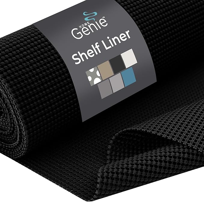 HOME GENIE Shelf Drawer and Cabinet Liner, Durable with Strong Grip, 17.5 in x 10 FT, Non Adhesive Liners Protect Kitchen Cabinets and Cupboard, Bathroom Drawers and Shelves, Desks, Pitch Black by HomeGenie