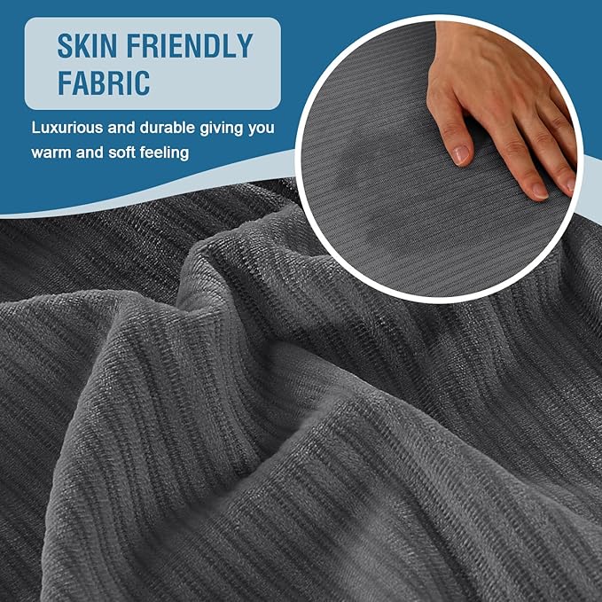 H.VERSAILTEX Velvet Stretch Couch Cushion Cover Plush Cushion Slipcover for Chair Cushion Furniture Protector Seat Cushion Sofa Cover (1 Piece Armchair Cushion Covers, Grey Striped) - Image 5