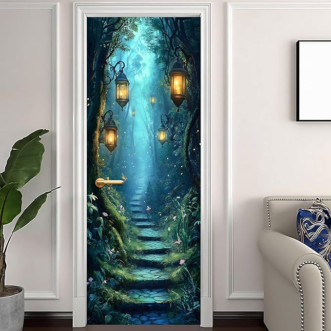 3D Door Stickers, Peel and Stick Vinyl Wallpaper ，Self-Adhesive Mural for Home Decor 30.3" W x 78.7" H (Forest Trail -1, 30.3" W x 78.7" H) - Image 2