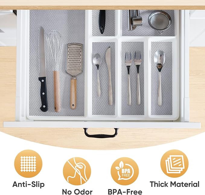 BALEINE Cabinet Liner, 17.5 in x 20 Ft Drawer and Shelf Liner for Kitchen Cabinets Non-Adhesive, Non-Slip Protect Desks, Cupboard, Drawers, Shelves, Tableware (Beige) - Image 2