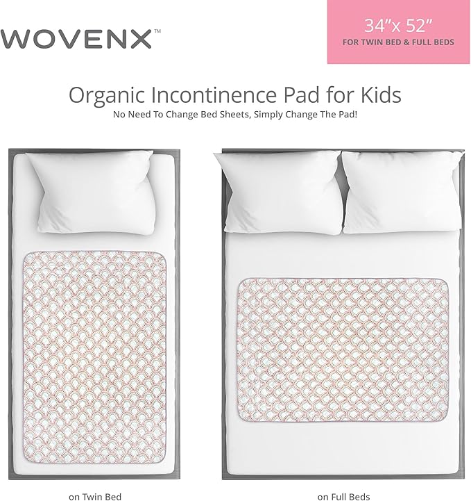Organic Incontinence Pads for Kids & Toddlers - 5 Layer Waterproof Protectors for Overnight Bed Wetting - Reusable & Washable Pee Pads - Fits Twin to Full Size Beds - 34" x 52" Rainbow - Image 4