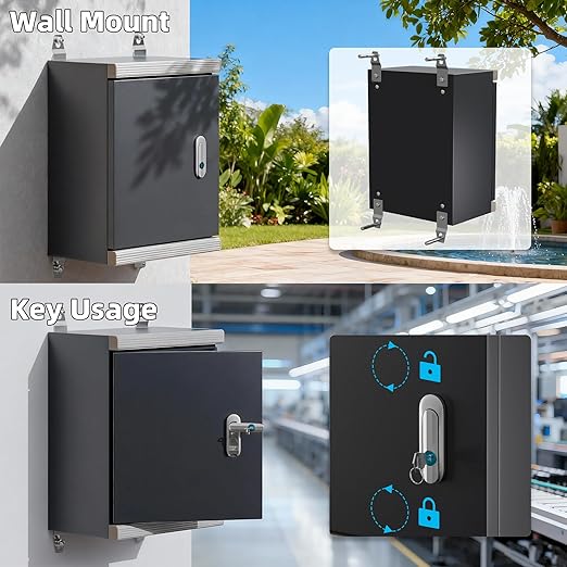 Joinfworld Outdoor Electrical Metal Box 15.7" x 11.8" x 7.8" Weatherproof Outdoor Junction NEMA Enclosure Box with Lock Din Rail Cable Gland - Image 5