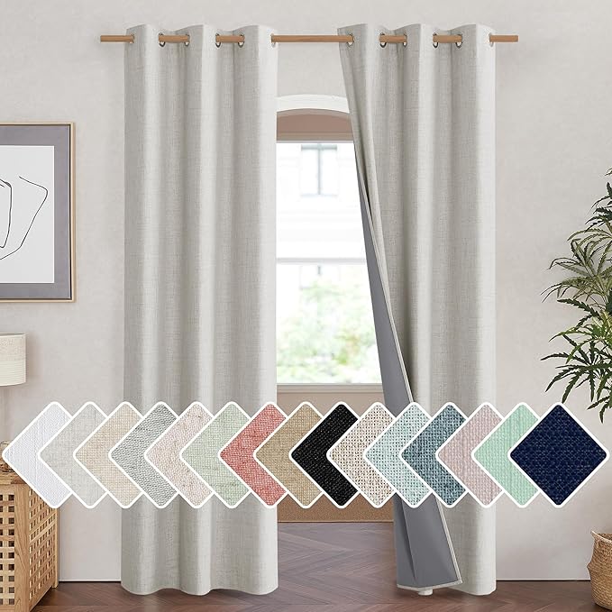 NICETOWN Snowbound Vintage Linen 100% Blackout Curtains for Living Room, Thermal Insulated Curtains 90" Long, Noise Reducing Window Treatment Drapes for Hall Room, 42" Wide Per Panel, Set of 2 by NICETOWN