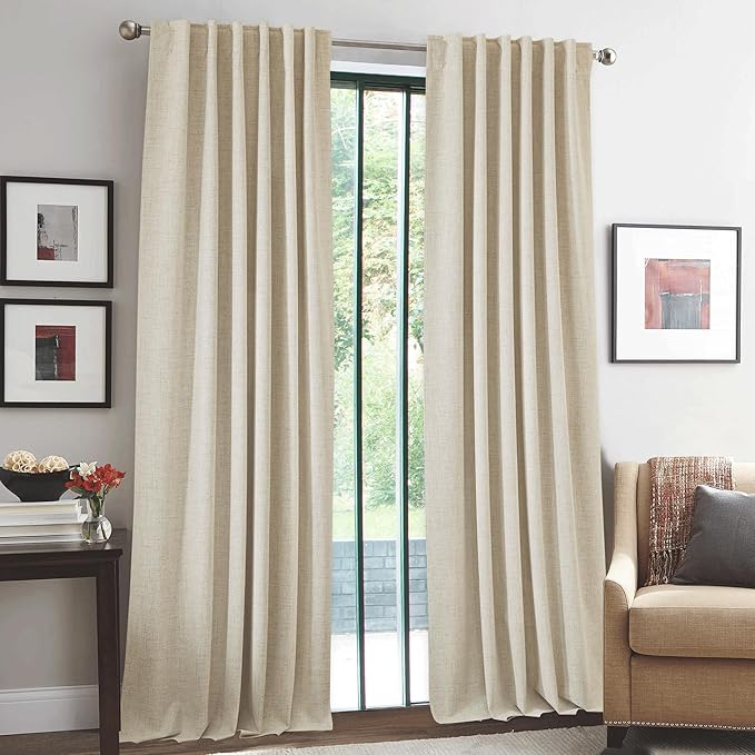 RYB HOME Warm Sand 100% Blackout Curtains for Bedroom, Linen Drapes Back Tab&Rod Pocket, Thermal Insulated Privacy Assurd Curtains for Sliding Glass Doors/Dining/Living Room, W52 x L108, 2 Panels - Image 8