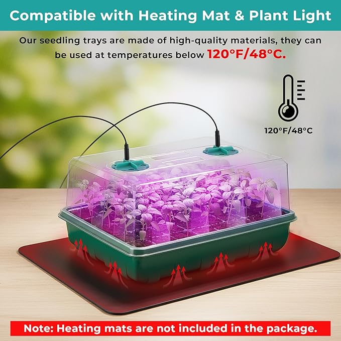96 Cells Seed Starter Tray with Lights, 2 Packs Seed Starter Kit with Humidity Vented Domes and High Lid, Adjustable Brightness Germination Kit for Indoor Greenhouse Seed Starter - Image 6