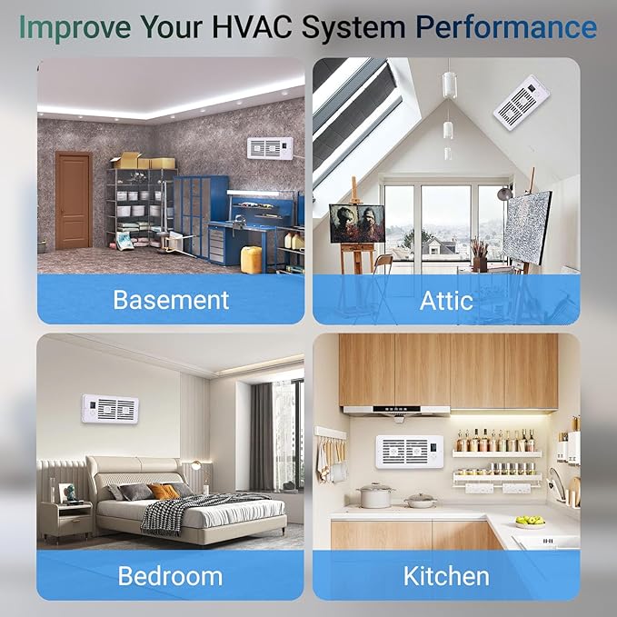 Register Booster Fan Fits 4" x 10" Register Holes, Vent Fan with DIY Scent Diffuser,Quiet 10-Speed Smart Heating Cooling AC with LCD Screen,Remote Control and Thermostat Control for Home,Wall,Floor - Image 9