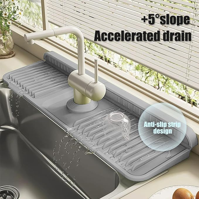 STARGAZ Silicone Faucet Mat for Kitchen Sink,Faucet Draining Mat,Sink Back Splash Guard,Kitchen Rubber Mat,Bathroom Sink Faucet Mat,Soap Dish,Silicone Sink Protector(17.7”×5.5”) - Image 4