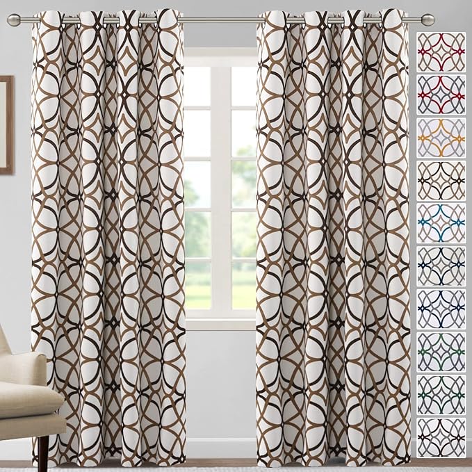 H.VERSAILTEX Blackout Curtains Printed Design 84 Inch Length 2 Panels Set Thermal Insulated Curtains for Bedroom Living Room Geometric Modern Grommet Window Drapes - Taupe and Brown by HVERSAILTEX