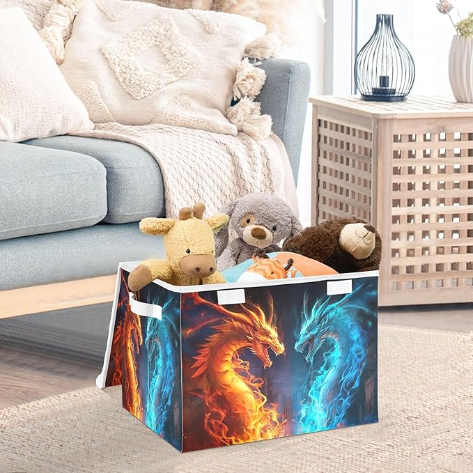 xigua Fire and Ice Dragon Storage Bins with Lids and Carrying Handle,Foldable Storage Boxes Organizer Containers Baskets Cube with Cover for Home Bedroom Closet Office - Image 5