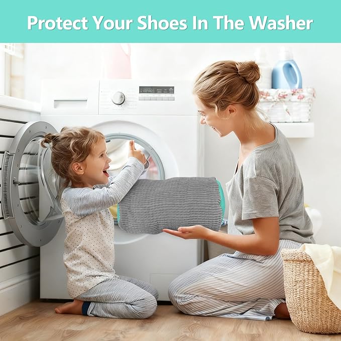 Shoe Washing Machine Bag, Shoe Cleaning Bag, Reusable Laundry Shoes Bag for Washer & Dryer Cleans & Protects All Shoes Types 2PCS (Grey) - Image 6