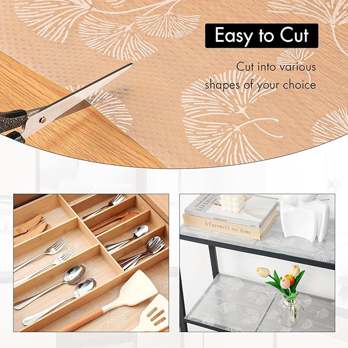 Cooyes Shelf Liner, Non Adhesive Drawer and Cabinet Liner, EVA Washable Oil-Proof Shelf Paper for Kitchen Cabinets, Refrigerator, Storage, Desks with Modern Pattern - Image 4