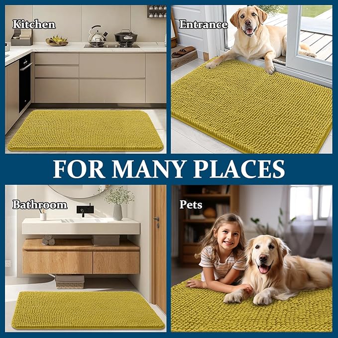 OLANLY Dog Door Mat for Muddy Paws 24x16, Absorbs Moisture and Dirt, Absorbent Non-Slip Washable Doormat, Quick Dry Chenille Mud Mat, Entry Indoor Entryway Carpet for Inside Floor, Mustard Yellow - Image 8