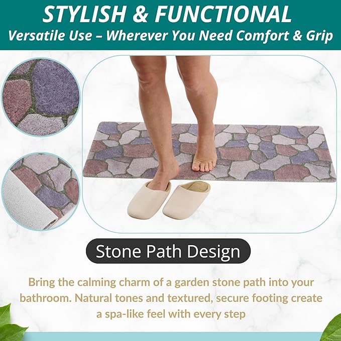 Non Slip Bathtub Mat Shower Mat for Tub - Loofah Bath Mats for Bathroom - 40x16 Bathtub Floor Mat - Textured Anti Slip Bath Mat Without Suction Cups - Secure Mat for Wet Areas (40x16 Stone Path) - Image 5