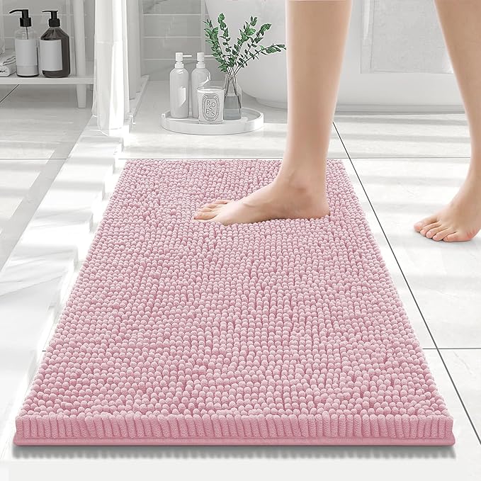 Smiry Luxury Chenille Bathroom Rugs 24x16, Extra Soft and Absorbent Shaggy Bath Mat, Machine Washable, Non-Slip Plush Carpet Runner for Tub, Shower, and Floor, Home Decor Accessories, Dusty Rose by Smiry