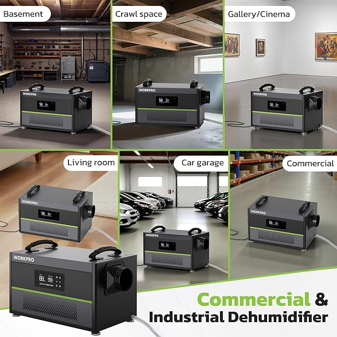 WORKPRO Crawl Space Dehumidifier, 145 Pint Commercial Dehumidifier for Basement, Warehouse and Garage, Covers 6000Sq. Ft, Drain Hose, Automatic Defrost, Memory Starting and Washable Filter - Image 8