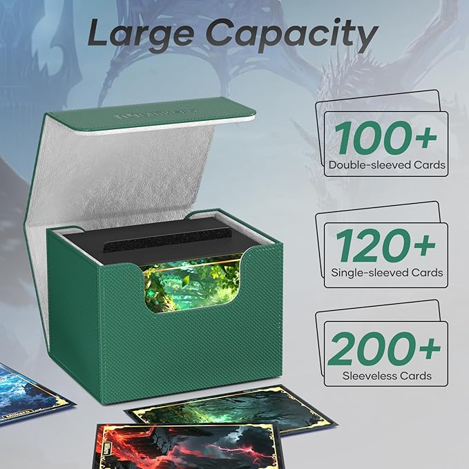 Mlikero Card Deck Box, Commander Deck Box Holds 100+ Double-Sleeved Cards with Divider, Leather Magnetic Closure Card Box Fit for MTG, TCG (Green) - Image 2
