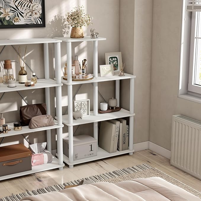 Homes: Inside + Out Apexa Modern 5-Cube Ladder Shelving Units, Collectibles Display Shelves, Easy Assembly Standing Shelf, Home Storage Organizer for Living Room, Bedroom, Office, White - Image 13