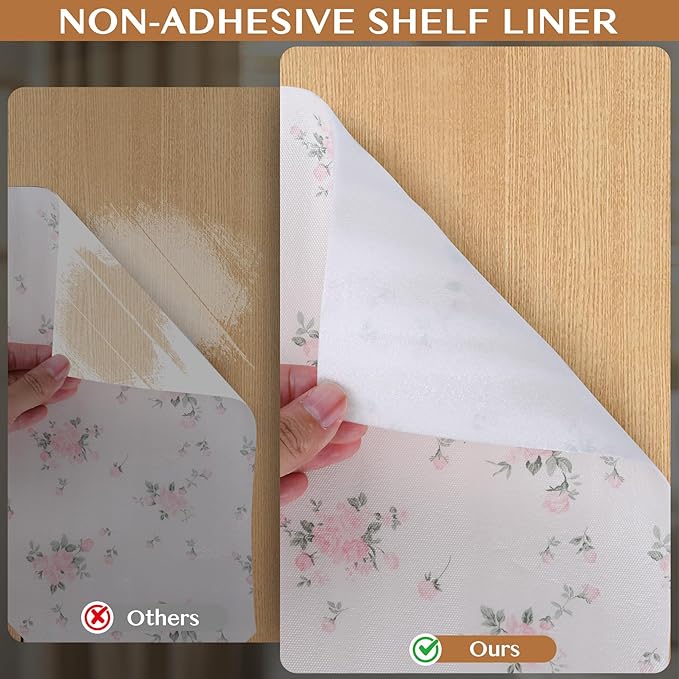 Non-Adhesive Shelf and Drawer Liner for Kitchen Cabinets, 12 in x 10FTStrong and Fragrant Non-Slip Cabinet Liners for Shelves, Refrigerator, Pantry Storage, Easy to Clean & Cut, Floral - Image 6