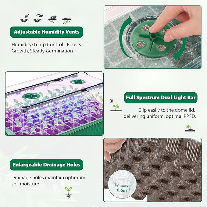 Seed Starter Tray, 60-Cell Self-Watering Seed Starter Kit with Grow Light and 4.07” Humidity Dome, Indoor Plant Starter Trays for Seed Germination & Gardening Supplies - Image 4