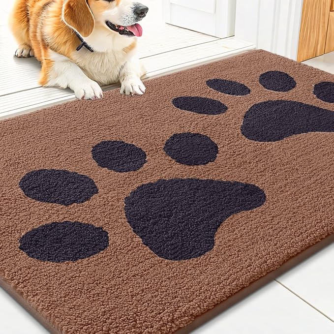 Smiry Dog Door Mat for Muddy Paws, Absorbs Moisture and Dirt, Low-Profile Entryway Mat with Non-Slip Backing, Entry Indoor Outdoor Doormat for Inside Floor (36x24 Inches, Camel and Black, Paw) by Smiry