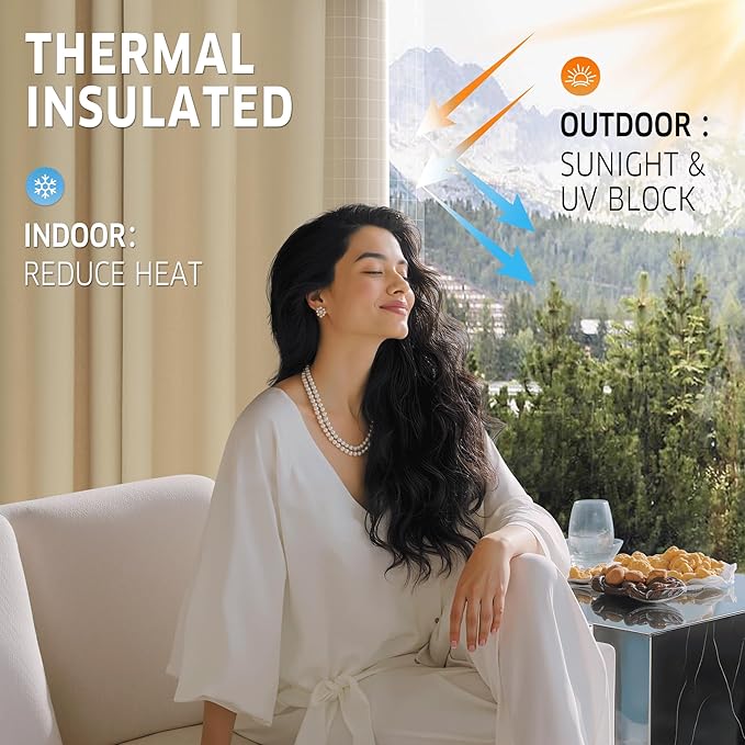 RYB HOME Extra Wide Outdoor Curtains for Patio Waterproof Tab Top Heavy Duty Thermal Insulated in Summer Full Coverage Privacy for Porch, Gazebo & Pergola, W100 x L95, Cream Beige, 1 Panel - Image 3