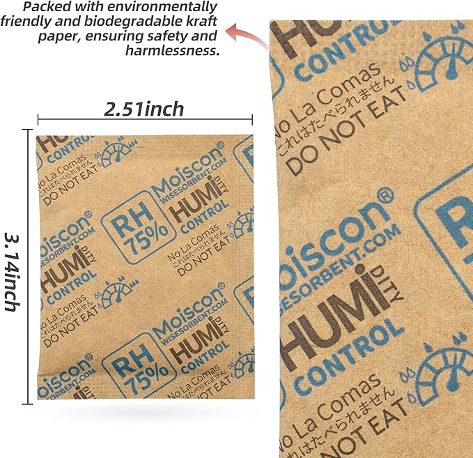 30 Pack 75% RH Size 8 Two-Way Humidity Control Packs for Storing Up to 5 Items, 8 Gram Moisture Control Packets Individually Wrapped for Small Non-Plastic Travel Cases - Image 3