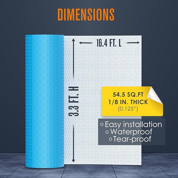 Houseables Uncoupling Membrane, Tile Underlayment, Tile Membrane, Flooring Underlayment, for Floor, Decoupling, Anti Fracture, Waterproof, Anti Crack, Vapor, 1/8" Thick, 3.3 ft x 16.4 ft / 54.5 Sq Ft - Image 3