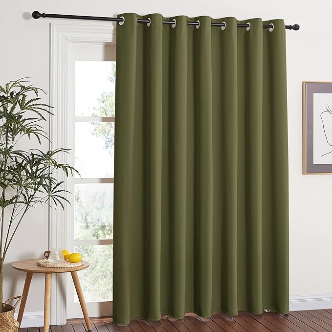 NICETOWN Window Treatment Sliding Door Curtain - Thermal Insulated Wide Width Solid Blackout Patio Glass Door Drape, Extra Wide Draperies (Olive Green, 100 inches Wide x 84 inches Long) by NICETOWN