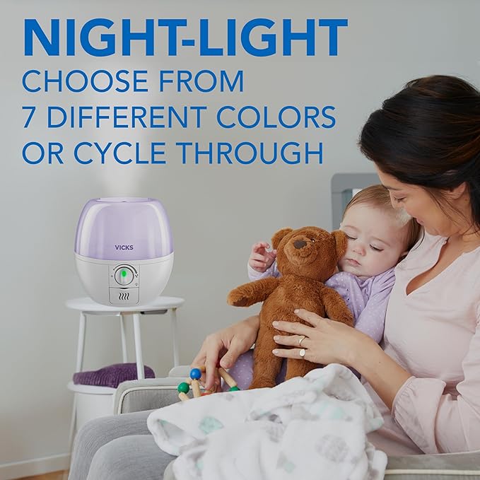 Vicks Humidifier 3-in-1 SleepyTime Cool Mist Humidifier for Baby & Kids Rooms with Color Changing Night Light and Essential Oil Diffuser, White - Image 6