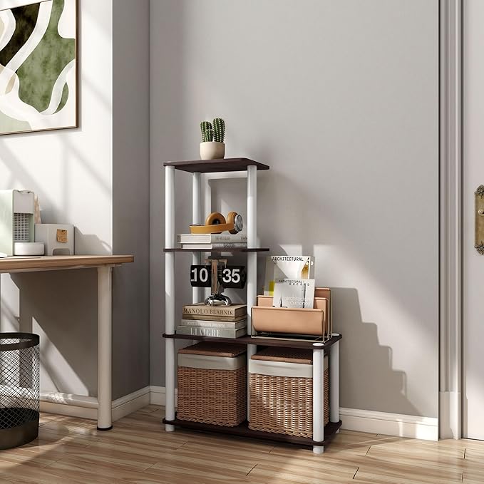 Homes: Inside + Out Apexa Modern 4-Cube Ladder Shelving Units, Collectibles Display Shelves, Easy Assembly Standing Shelf, Home Storage Organizer for Living Room, Bedroom, Office, Espresso - Image 13