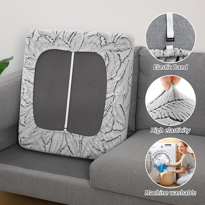 Fuloon Seat Cushion Covers, Stretch Couch Slipcovers Sofa Cushion Protective Solid Chair Slipcovers Washable Suitable for Armchair Loveseat Sofa 2 PC Dark Grey - Image 4
