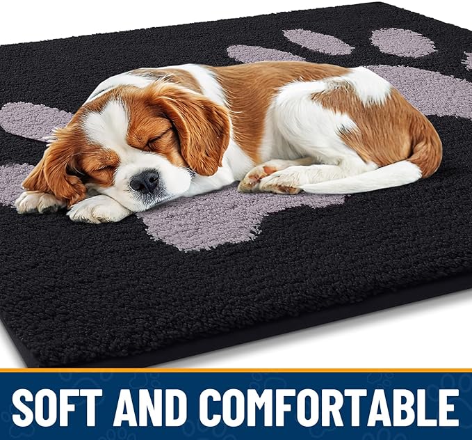 Smiry Dog Door Mat for Muddy Paws, Absorbs Moisture and Dirt, Low-Profile Entryway Mat with Non-Slip Backing, Entry Indoor Outdoor Doormat for Inside Floor (48x32 Inches, Black and Grey, Paw) - Image 4