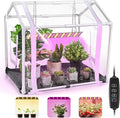 Meonum Mini Greenhouse for Indoor Outdoor, 23.6"L x 15.7"W x 19.6"H Portable Greenhouse with Waterproof Bottom Mat, Timer, 3 Light Color Mode for Indoor Outdoor Seed Starter Tray (Mini House Shape) by Meonum